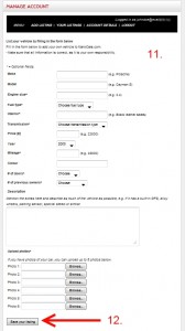 Fill in the form with the details for the vehicle you want to sell